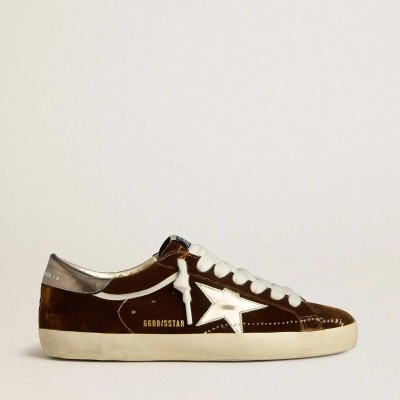 Golden Goose Super-Star Sneaker In Cognac Velvet With Metallic Leather Star And Heel Tab Golden Goose Super-Star Sneaker In Cognac Velvet With Metallic Leather Star And Heel Tab