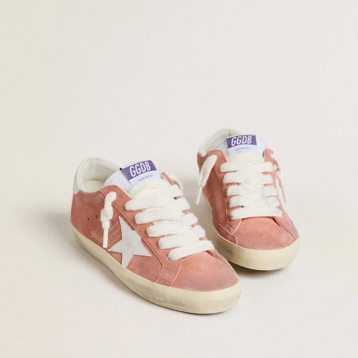 Golden Goose Super-Star Sneaker In Coral Suede With White Leather Star And Heel Tab Golden Goose Super-Star Sneaker In Coral Suede With White Leather Star And Heel Tab