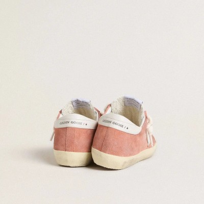 Golden Goose Super-Star Sneaker In Coral Suede With White Leather Star And Heel Tab Golden Goose Super-Star Sneaker In Coral Suede With White Leather Star And Heel Tab