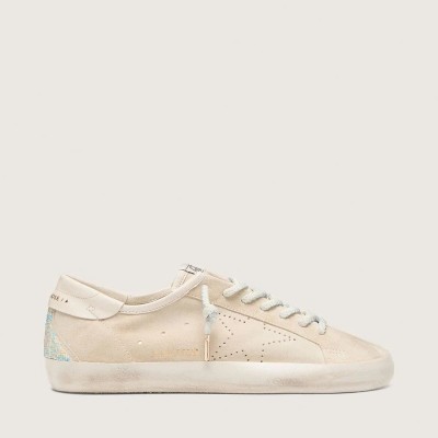 Golden Goose Super-Star Sneaker In Cream Suede With Perforated Star And Bead Insert Golden Goose Super-Star Sneaker In Cream Suede With Perforated Star And Bead Insert