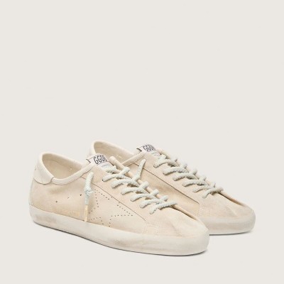Golden Goose Super-Star Sneaker In Cream Suede With Perforated Star And Bead Insert Golden Goose Super-Star Sneaker In Cream Suede With Perforated Star And Bead Insert