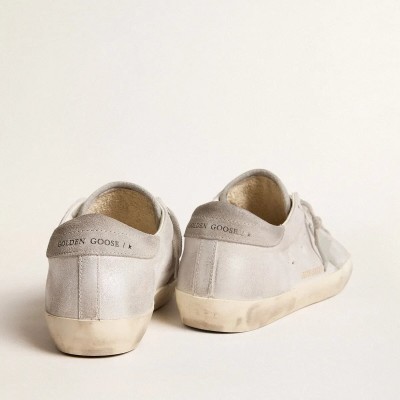Golden Goose Super-Star Sneaker In Gray-White Glitter-Effect Leather With Leather Star Golden Goose Super-Star Sneaker In Gray-White Glitter-Effect Leather With Leather Star