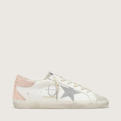 Golden Goose Super-Star Sneaker In Leather With Swarovski Crystal Star And Heel Tab Golden Goose Super-Star Sneaker In Leather With Swarovski Crystal Star And Heel Tab