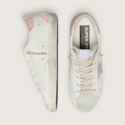 Golden Goose Super-Star Sneaker In Leather With Swarovski Crystal Star And Heel Tab Golden Goose Super-Star Sneaker In Leather With Swarovski Crystal Star And Heel Tab