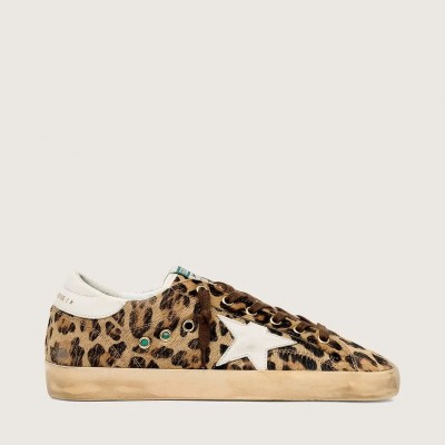 Golden Goose Super-Star Sneaker In Leopard-Print Pony Skin With Leather Star And Heel Tab Golden Goose Super-Star Sneaker In Leopard-Print Pony Skin With Leather Star And Heel Tab