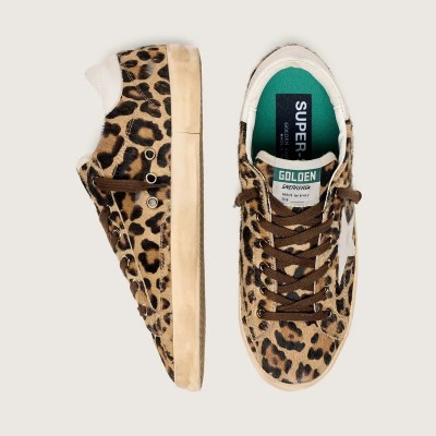 Golden Goose Super-Star Sneaker In Leopard-Print Pony Skin With Leather Star And Heel Tab Golden Goose Super-Star Sneaker In Leopard-Print Pony Skin With Leather Star And Heel Tab