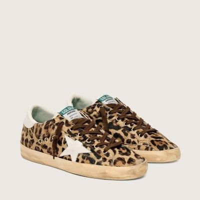 Golden Goose Super-Star Sneaker In Leopard-Print Pony Skin With Leather Star And Heel Tab Golden Goose Super-Star Sneaker In Leopard-Print Pony Skin With Leather Star And Heel Tab