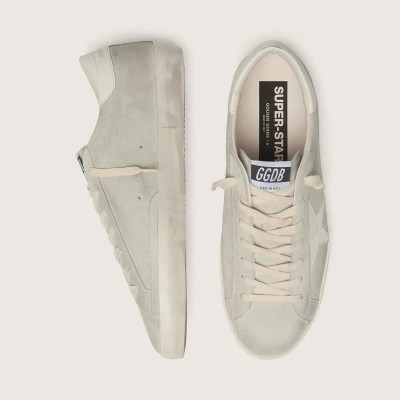 Golden Goose Super-Star Sneaker In Light Gray Suede With White Leather Star Golden Goose Super-Star Sneaker In Light Gray Suede With White Leather Star
