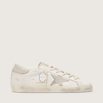 Golden Goose Super-Star Sneaker In Nappa Leather With Swarovski Crystal Star And Heel Tab Golden Goose Super-Star Sneaker In Nappa Leather With Swarovski Crystal Star And Heel Tab