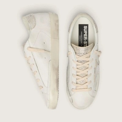 Golden Goose Super-Star Sneaker In Nappa Leather With Swarovski Crystal Star And Heel Tab Golden Goose Super-Star Sneaker In Nappa Leather With Swarovski Crystal Star And Heel Tab