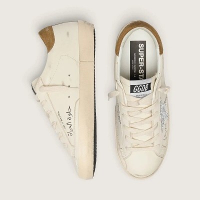 Golden Goose Super-Star Sneaker In Nappa With Silver Glitter Star And All-Over Lettering
