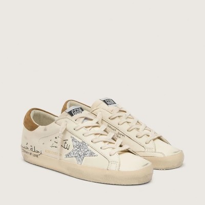 Golden Goose Super-Star Sneaker In Nappa With Silver Glitter Star And All-Over Lettering Golden Goose Super-Star Sneaker In Nappa With Silver Glitter Star And All-Over Lettering
