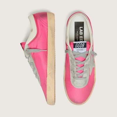 Golden Goose Super-Star Sneaker In Neon Pink Nylon With Light Gray Suede Star Golden Goose Super-Star Sneaker In Neon Pink Nylon With Light Gray Suede Star