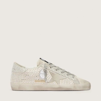 Golden Goose Super-Star Sneaker In Nubuck With Swarovski Crystals And Ice-Gray Suede Star Golden Goose Super-Star Sneaker In Nubuck With Swarovski Crystals And Ice-Gray Suede Star