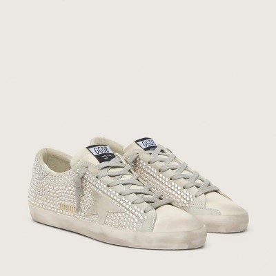Golden Goose Super-Star Sneaker In Nubuck With Swarovski Crystals And Ice-Gray Suede Star Golden Goose Super-Star Sneaker In Nubuck With Swarovski Crystals And Ice-Gray Suede Star
