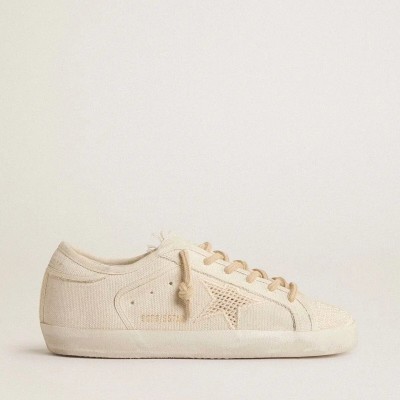Golden Goose Super-Star Sneaker In Pearl-Colored Canvas With A Tone-On-Tone Mesh Effect Star Golden Goose Super-Star Sneaker In Pearl-Colored Canvas With A Tone-On-Tone Mesh Effect Star