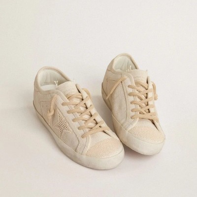 Golden Goose Super-Star Sneaker In Pearl-Colored Canvas With A Tone-On-Tone Mesh Effect Star Golden Goose Super-Star Sneaker In Pearl-Colored Canvas With A Tone-On-Tone Mesh Effect Star