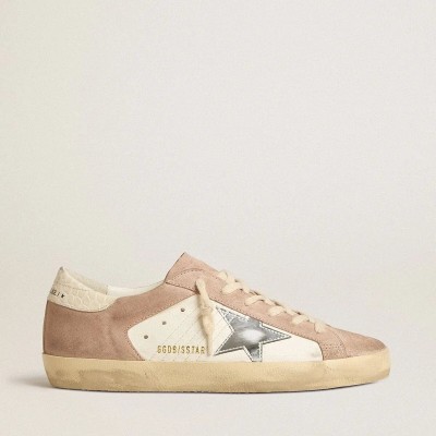 Golden Goose Super-Star Sneaker In Pink Suede With Silver Metallic Leather Star