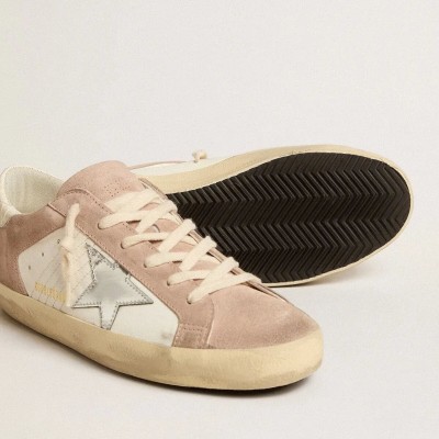 Golden Goose Super-Star Sneaker In Pink Suede With Silver Metallic Leather Star