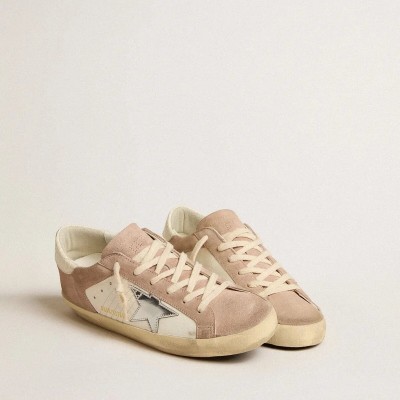 Golden Goose Super-Star Sneaker In Pink Suede With Silver Metallic Leather Star Golden Goose Super-Star Sneaker In Pink Suede With Silver Metallic Leather Star