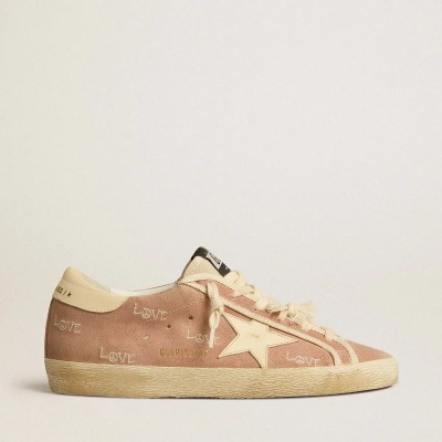 Golden Goose Super-Star Sneaker In Powder-Pink Suede With Cream Leather Star Golden Goose Super-Star Sneaker In Powder-Pink Suede With Cream Leather Star
