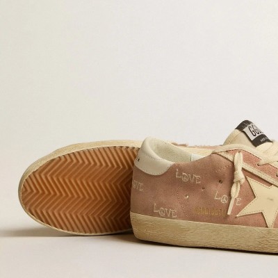 Golden Goose Super-Star Sneaker In Powder-Pink Suede With Cream Leather Star Golden Goose Super-Star Sneaker In Powder-Pink Suede With Cream Leather Star