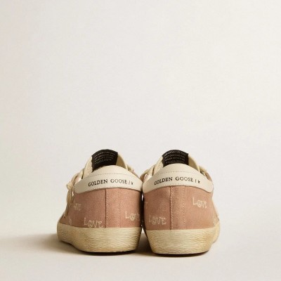 Golden Goose Super-Star Sneaker In Powder-Pink Suede With Cream Leather Star Golden Goose Super-Star Sneaker In Powder-Pink Suede With Cream Leather Star