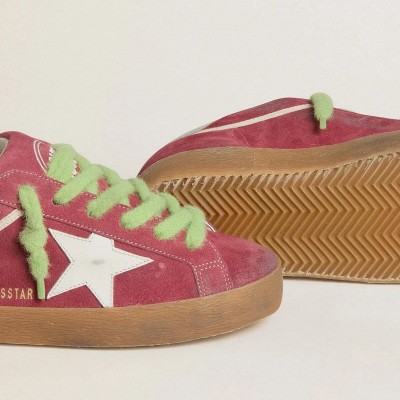 Golden Goose Super-Star Sneaker In Red Suede With White Leather Star And Silver Leather Heel Tab Golden Goose Super-Star Sneaker In Red Suede With White Leather Star And Silver Leather Heel Tab