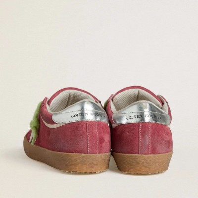 Golden Goose Super-Star Sneaker In Red Suede With White Leather Star And Silver Leather Heel Tab Golden Goose Super-Star Sneaker In Red Suede With White Leather Star And Silver Leather Heel Tab