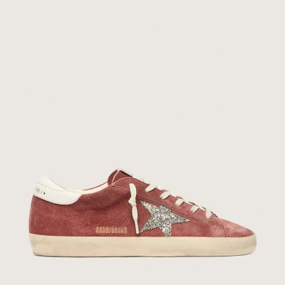 Golden Goose Super-Star Sneaker In Rust-Red Suede With Silver Glitter Star Golden Goose Super-Star Sneaker In Rust-Red Suede With Silver Glitter Star