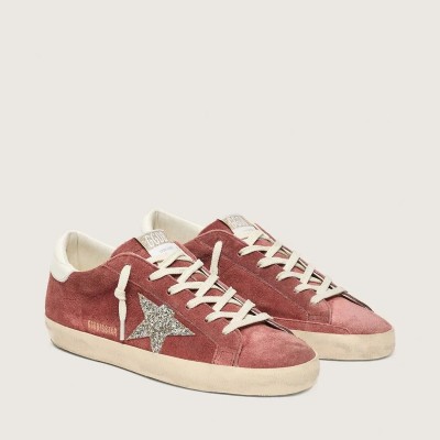 Golden Goose Super-Star Sneaker In Rust-Red Suede With Silver Glitter Star Golden Goose Super-Star Sneaker In Rust-Red Suede With Silver Glitter Star