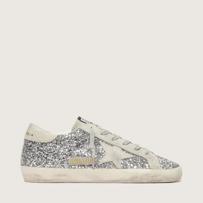Golden Goose Super-Star Sneaker In Silver Glitter With Ice-Gray Suede Star