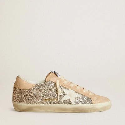 Golden Goose Super-Star Sneaker In Silver Glitter With Leather Star And Heel Tab