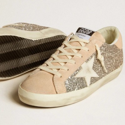 Golden Goose Super-Star Sneaker In Silver Glitter With Leather Star And Heel Tab