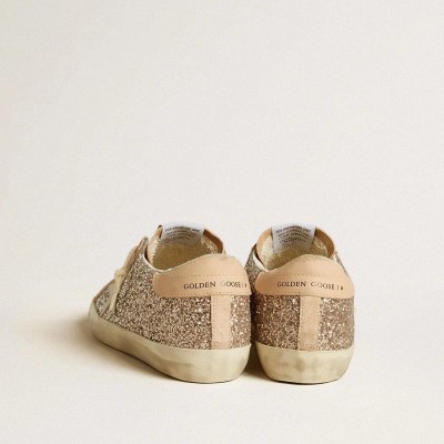 Golden Goose Super-Star Sneaker In Silver Glitter With Leather Star And Heel Tab
