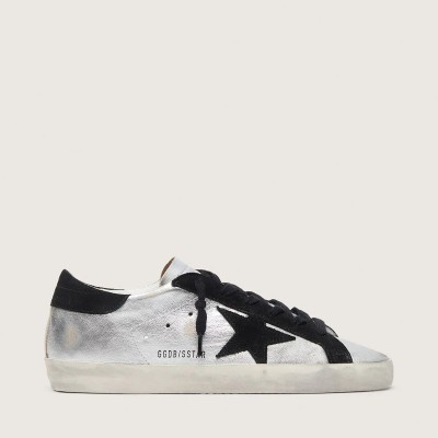 Golden Goose Super-Star Sneaker In Silver Leather With Contrasting Inserts Golden Goose Super-Star Sneaker In Silver Leather With Contrasting Inserts