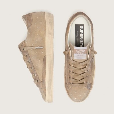 Golden Goose Super-Star Sneaker In Tobacco Canvas With Suede Star And Crystal Inserts