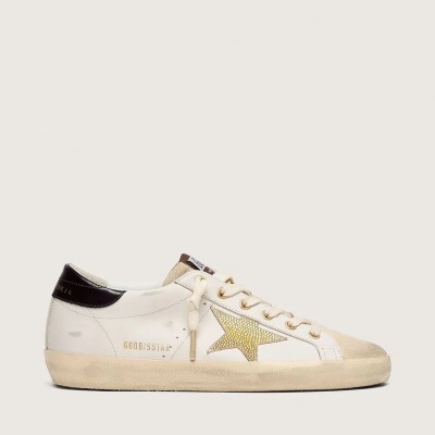 Golden Goose Super-Star Sneaker In White Leather With Gold Swarovski Star Golden Goose Super-Star Sneaker In White Leather With Gold Swarovski Star
