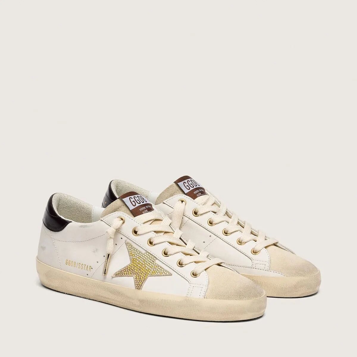 Golden Goose Super-Star Sneaker In White Leather With Gold Swarovski Star Golden Goose Super-Star Sneaker In White Leather With Gold Swarovski Star