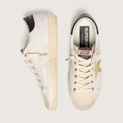 Golden Goose Super-Star Sneaker In White Leather With Gold Swarovski Star Golden Goose Super-Star Sneaker In White Leather With Gold Swarovski Star