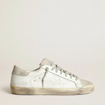 Golden Goose Super-Star Sneaker In White Leather With Perforated Star And Beige Nubuck Heel Tab Golden Goose Super-Star Sneaker In White Leather With Perforated Star And Beige Nubuck Heel Tab