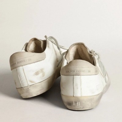 Golden Goose Super-Star Sneaker In White Leather With Perforated Star And Beige Nubuck Heel Tab Golden Goose Super-Star Sneaker In White Leather With Perforated Star And Beige Nubuck Heel Tab