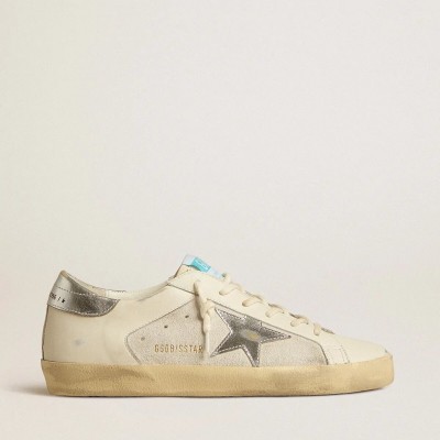 Golden Goose Super-Star Sneaker In White Leather And Suede With Silver And Gold Leather Star Golden Goose Super-Star Sneaker In White Leather And Suede With Silver And Gold Leather Star