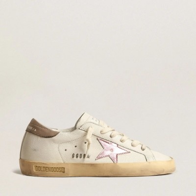 Golden Goose Super-Star Sneaker In White Nappa With Pink Metallic Leather Star Golden Goose Super-Star Sneaker In White Nappa With Pink Metallic Leather Star