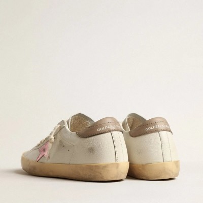 Golden Goose Super-Star Sneaker In White Nappa With Pink Metallic Leather Star Golden Goose Super-Star Sneaker In White Nappa With Pink Metallic Leather Star