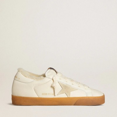 Golden Goose Super-Star Sneaker In White Nappa With Suede Star And Shearling Lining Golden Goose Super-Star Sneaker In White Nappa With Suede Star And Shearling Lining