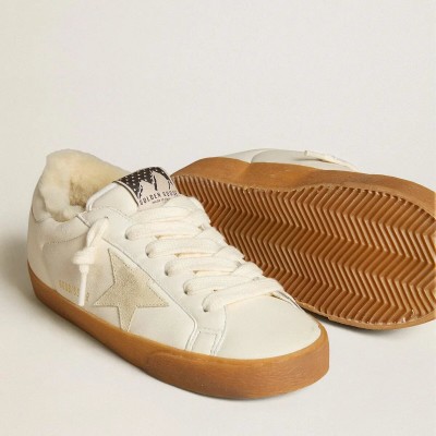 Golden Goose Super-Star Sneaker In White Nappa With Suede Star And Shearling Lining Golden Goose Super-Star Sneaker In White Nappa With Suede Star And Shearling Lining
