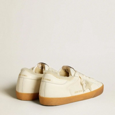 Golden Goose Super-Star Sneaker In White Nappa With Suede Star And Shearling Lining Golden Goose Super-Star Sneaker In White Nappa With Suede Star And Shearling Lining