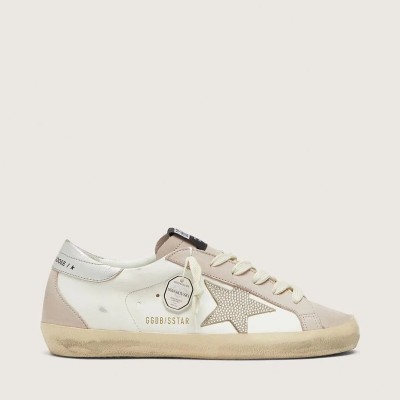 Golden Goose Super-Star Sneaker In White And Powder-Pink Leather With Silver Swarovski Crystal Star Golden Goose Super-Star Sneaker In White And Powder-Pink Leather With Silver Swarovski Crystal Star