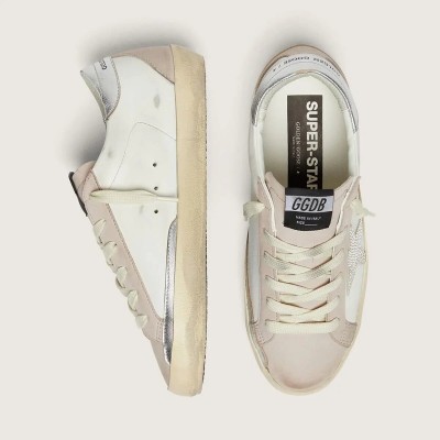Golden Goose Super-Star Sneaker In White And Powder-Pink Leather With Silver Swarovski Crystal Star Golden Goose Super-Star Sneaker In White And Powder-Pink Leather With Silver Swarovski Crystal Star